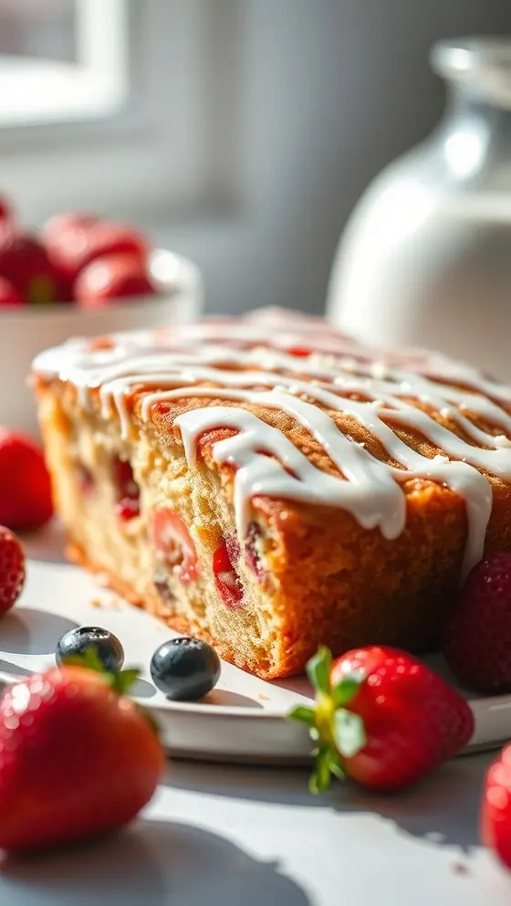 Strawberry Drizzle Loaf Cake with Fresh Berries