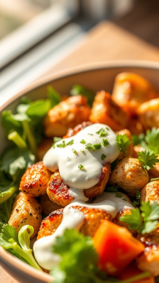 Greek Chicken Bowls with Tahini Feta Sauce